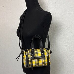 Stylish Yellow Plaid Crossbody Bag with Black Accents